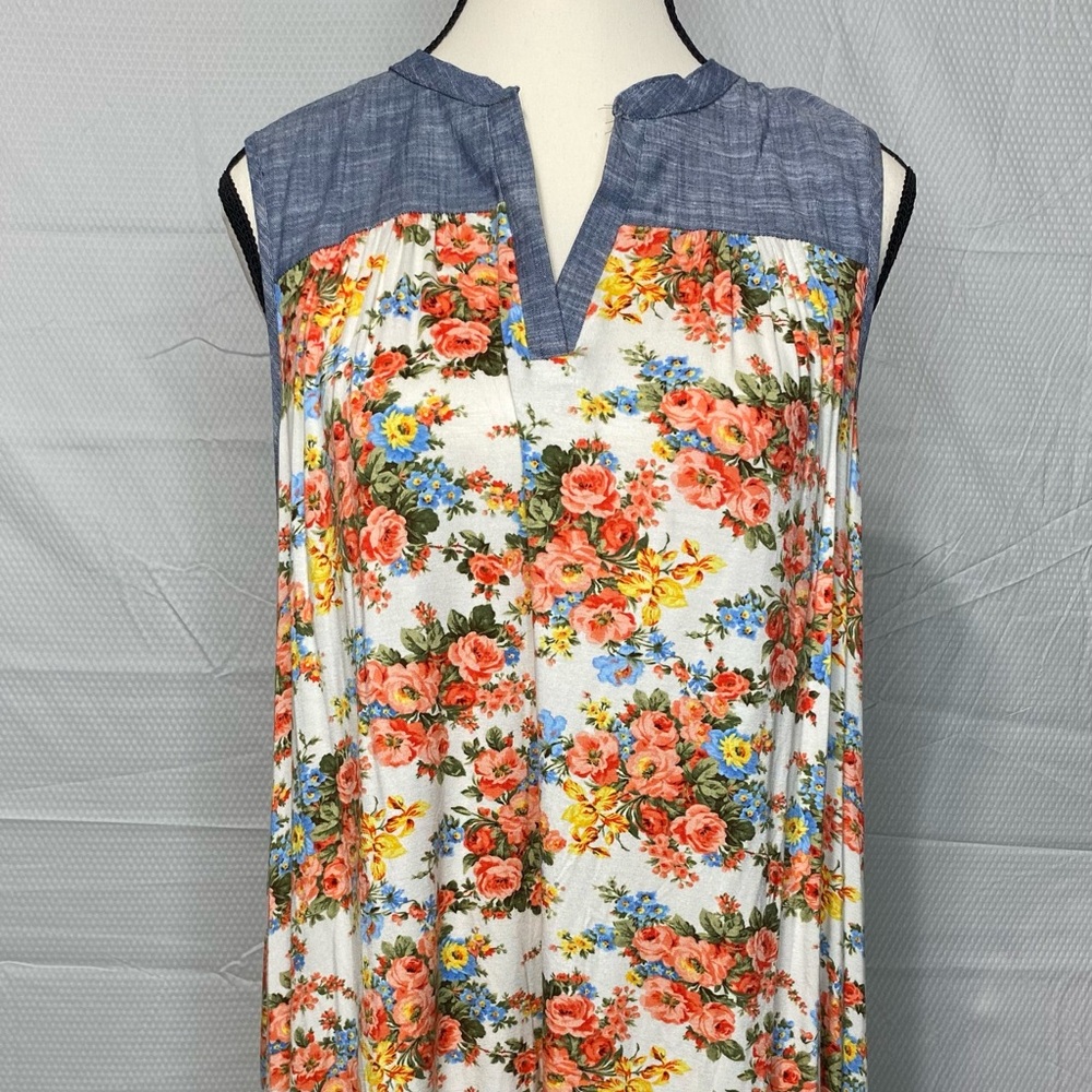 FLORAL CHAMBRAY DRESS